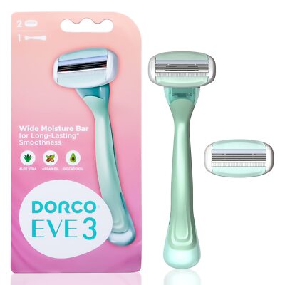 3-Blade Razor Set w/Aloe Moisture Bar Handle & 2 Refills for Sensitive Skin
