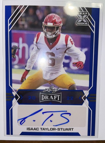 2022 leaf metal draft football Isaac Taylor-Stuart Blue LEAF ROOKIE AUTO #BA-ITS - 第 1/2 張圖片