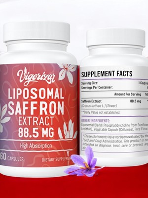 Liposomal Saffron Supplements - 100% Pure Saffron Extract 88.5 mg NIB Sealed 60c