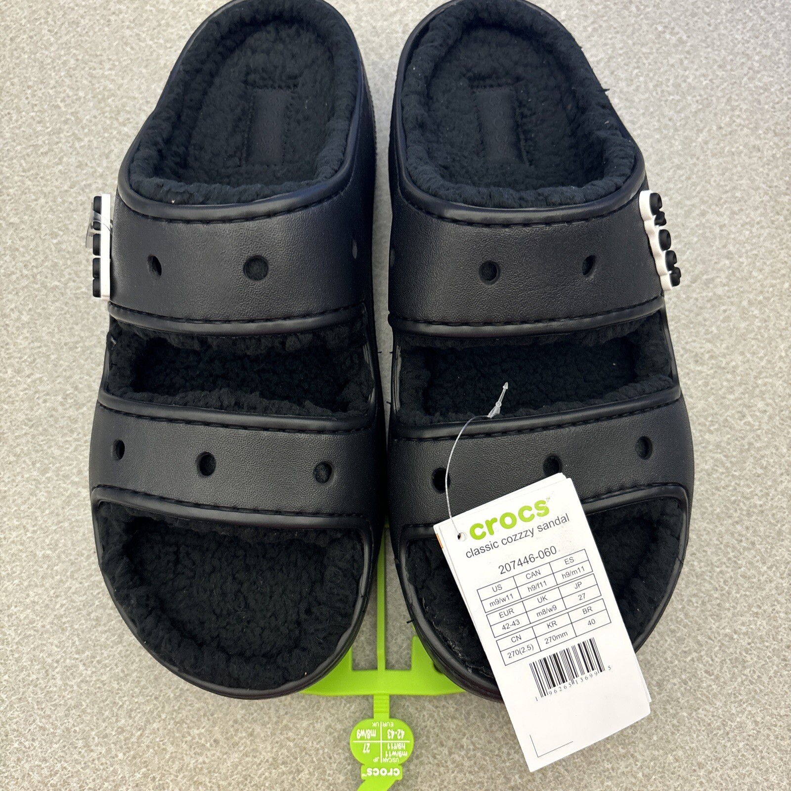 Crocs Classic Cozzzy Slip On Sandals Black 207446 W-11 / M-9. Slides Lined. NWT