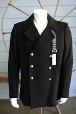 NWT Balmain Men  s Fleece Wool Pea Coat SZ 54/44 Black RARE 3,995