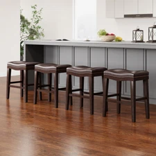 Dark Brown 26" Contemporary Upholstered Saddle Stools (Set of 4) w/Nailhead Trim