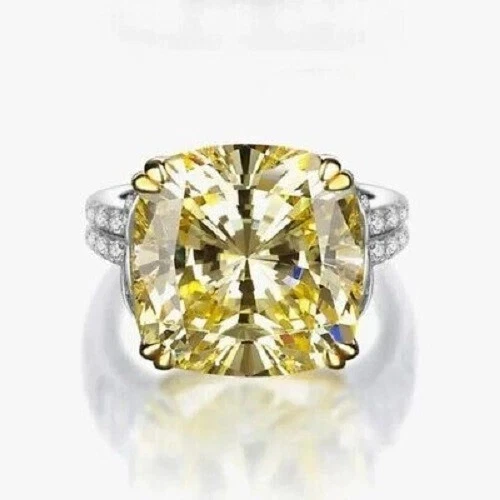 8.56Ct Cushion Natural Yellow Sapphire Diamond Wedding Ring 14K White Gold 6 7 8 - Image 2 of 4