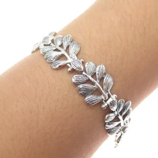 HAGIT GORALI 925 Sterling Silver Vintage Israel Modernist Floral Bracelet 6.75"