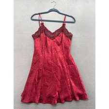 VTG Victoria's Secret Slip Women's M Red Floral Gold Label Satin Lace Lingerie