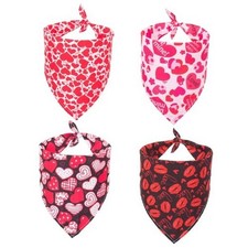 4 Pack Dog Bandana Triangle Pet Scarf Red Pink Heart Pattern X-Large Valentine