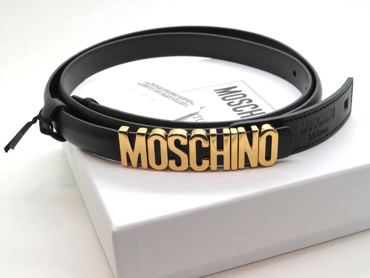 NWT Moschino Couture Black Belt Gold Logo Letter Buckle Size 42 Made in Italy Vintage Moschino Letter Belt - Raleigh Vintage main image 3