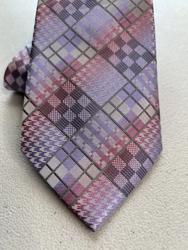 Brand Q фиолетовый, розовый и белый клетчатый дизайнерский галстук из микрофибры - Изображение 2 из 4