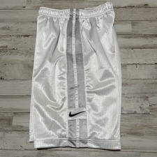 Nike Basketball Shorts White Athletic Youth Medium M gray stripe swoosh shiny
