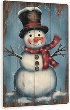 Rustic Snowman Farmhouse Winter Tin Metal Signs Home D cor 8x12