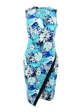 Tommy Hilfiger Women's Aloha-Print Scuba Sheath Dress (8, Blue Multi)