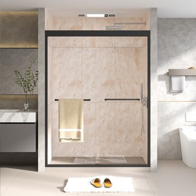 50-54''Wx70''H Double Sliding Shower Door, 6mm Tempered Glass, Matte Black