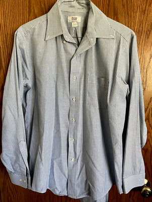 Arrow Dover Blue White Striped Shirt Long Sleeve Button Front Mens Sz 17 - 34/35