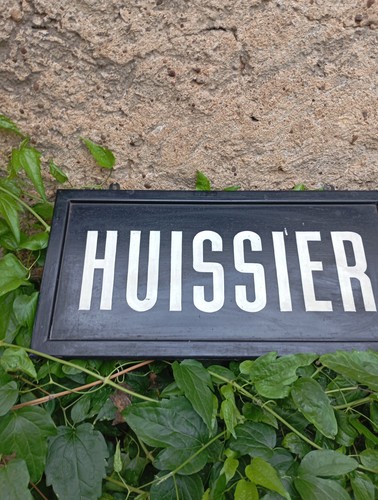 Ancienne Plaque bois HUISSIER plate peinture en lettres 1950's rare 50cmx25cm - Picture 2 of 14