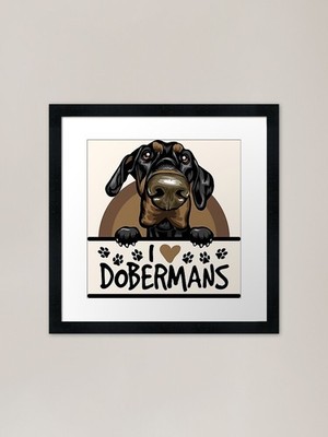 Natural Ear Doberman - I Heart Dobe gerahmtes Wandbild Poster Leinwanddruck Bild