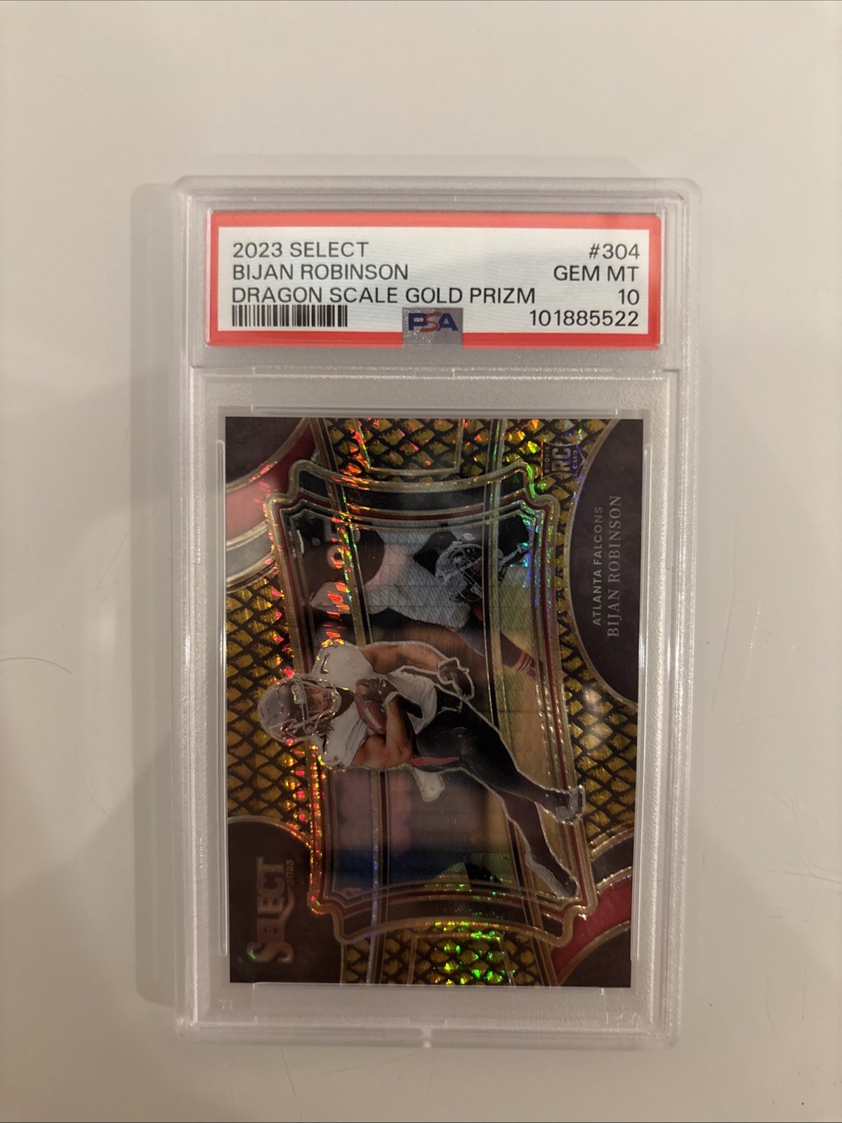 2023 Panini Select Bijan Robinson RC #09/10 PSA 10 Gold Dragon Scale Prizm #304