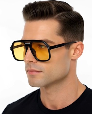 Retro Oversized Aviator Sunglasses Square Double Bridge Pilot 70s Trendy Shades Amazon.com: GUVIVI Square Oversized Aviator Sunglasses for  main image 4