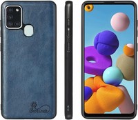 Samsung Galaxy A21S HÜLle Aus GehÄRtetem Glas Marineblau Ledercover