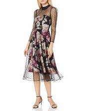 Eliza J illusion dark floral midi cocktail dress Size 4 fairy grunge whimsigoth