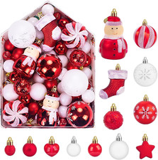 75PCS Red  White Shatterproof Christmas Ornaments Set for Tree Decor