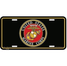 US Marine Corps License Plate- USMC Black EGA Semper Fi Car Plate- Made in USA
