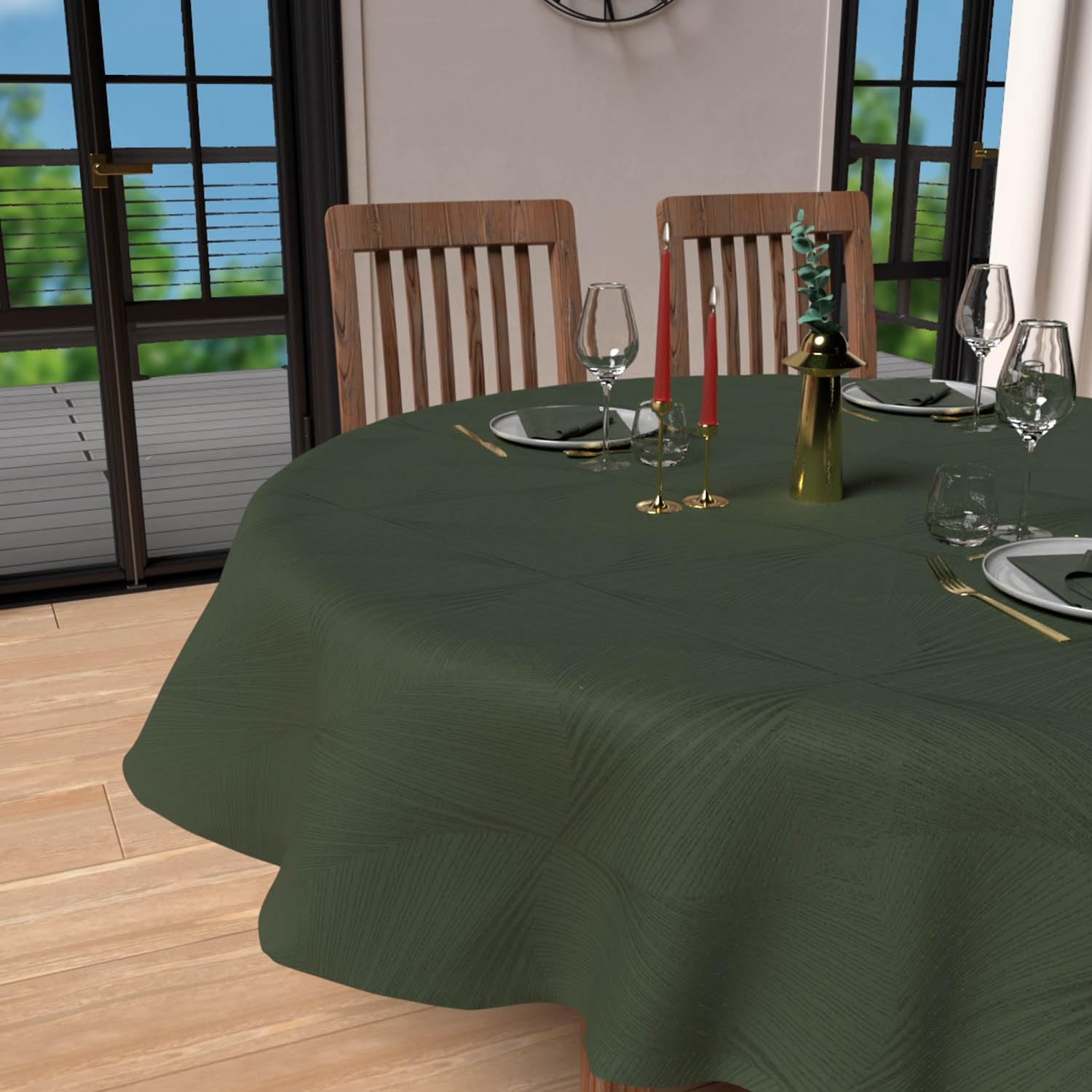 Nappe Ronde Anti-tâches 180 cm Luxury Vert Émeraude en Polyester