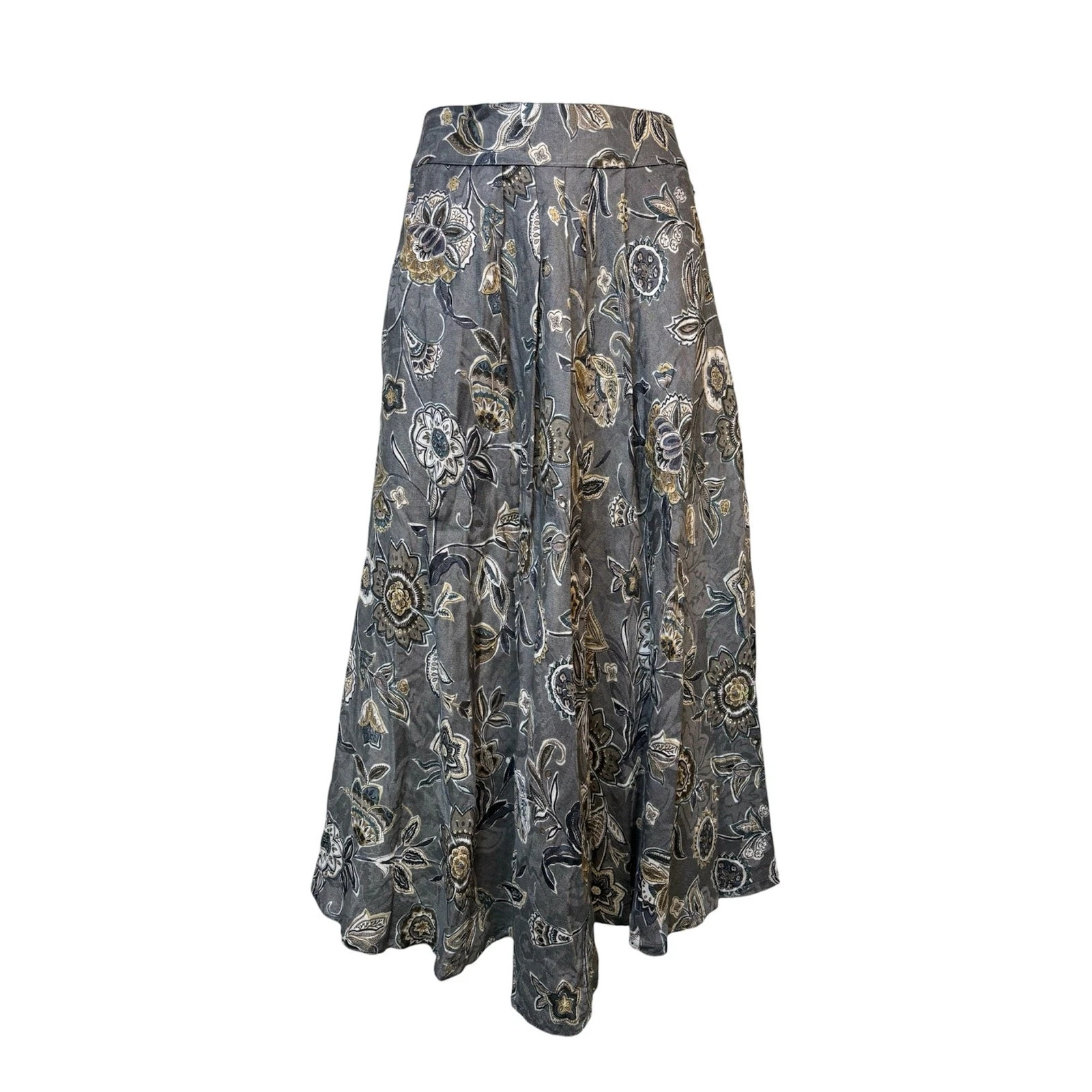 Max Mara Pleated A Line Midi Floral Skirt 12 Linen Cotton Pockets Designer Italy