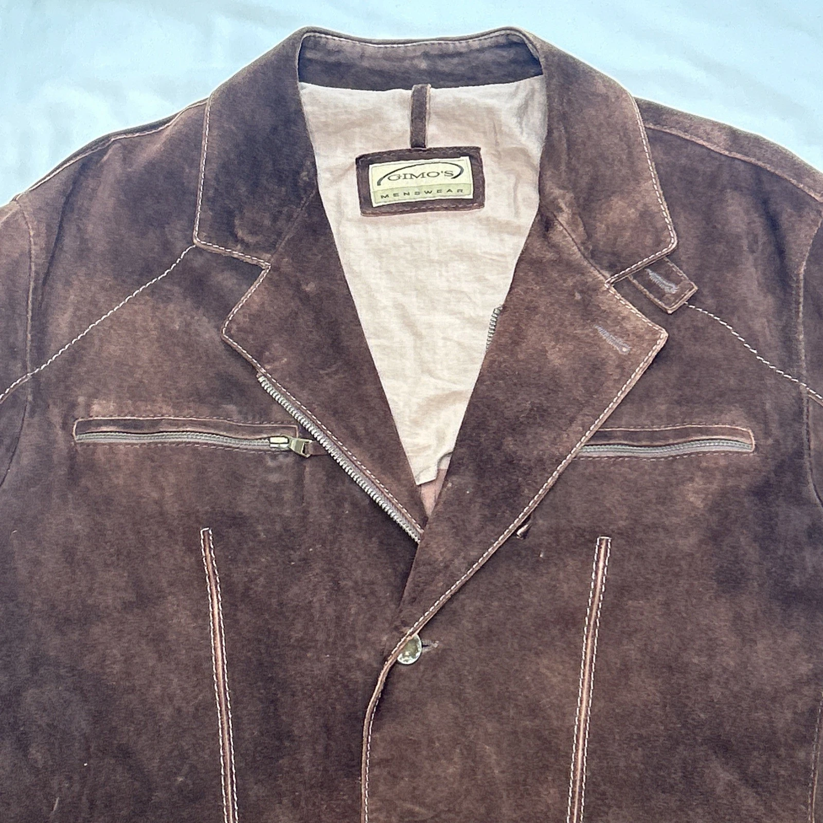GIMO'S MENSWEAR Suede XL Jacket Brown Leather Utility Safari Field Blazer Italy - product detail image 5