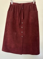 Vintage 70s Maroon Velvet Suede Midi A Line Skirt Boho Pockets Small / Medium
