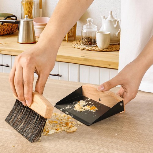 Small Dust Pan and Brush Set Mini Hand Broom and Dustpan Wooden Crumb Sweeper - Picture 4 of 7