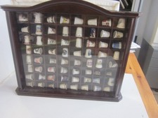 thimbles display case solid made brown acrylic sliding window old used