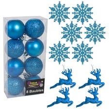 Christmas Blue Decoration Glitter / Plain Baubles Hearts Droplets