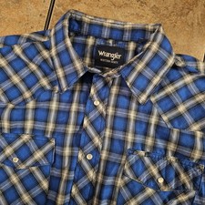 Wrangler Western Shirts Mens' XL Blue Plaid pearl Snap Button Up Short Sleeve