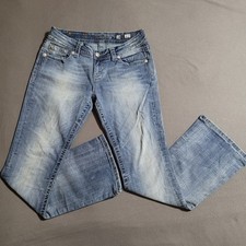 MISS ME JEANS Women's 28 Mid-Rise Boot Blue Denim Rhinestone Jeweled JE8453ES