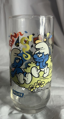 Colorful Vintage 1983 Peyo Harmony Smurf Drinking Glass