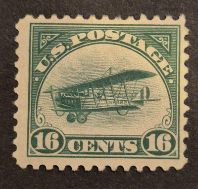 #ad USA C2 1918 16c Curtiss Jenny Green MH OG. CV $120 $12.00