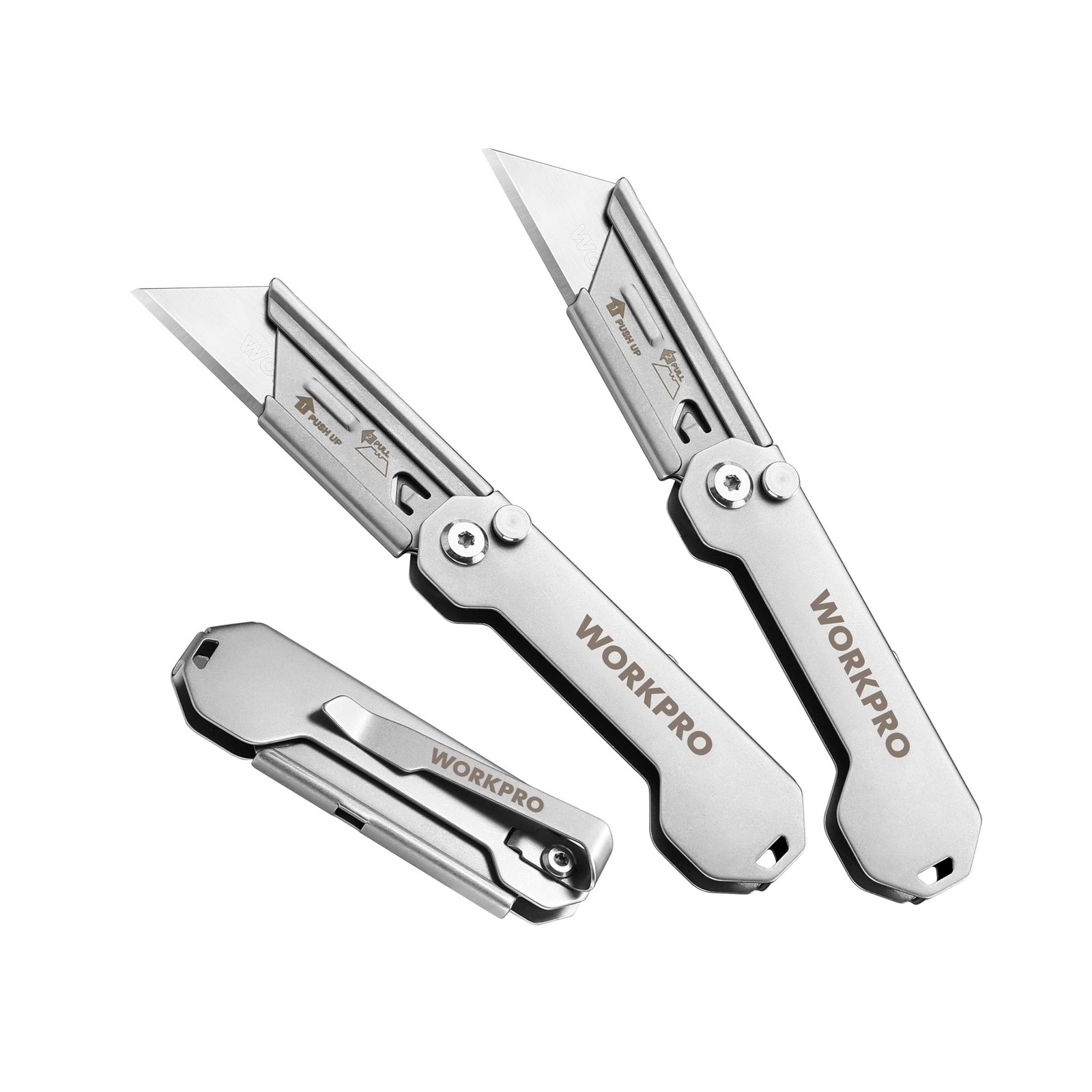 WORKPRO 3-Pack Folding Utility Knife, Quick Change Blades Box Cutte... Fast Ship
