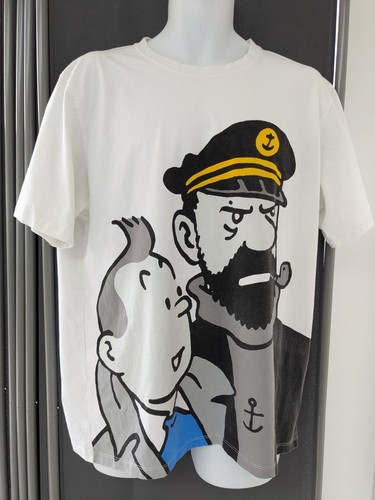 Official Tintin and Captain Haddock T-Shirt XL Moulinsart Belgium Good Used Cond