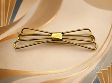 Gold Tone Wire Bow Hair Barrette Clip 4" Sculptural Mid Century Vintage