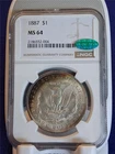 1887 $1 MORGAN 90% SILVER DOLLAR  NGC MS 64  CAC                      #MF-4129