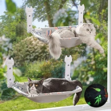 2 Pack Cat Window Perch Glow in The Dark Foldable Hammock with Sunken Design