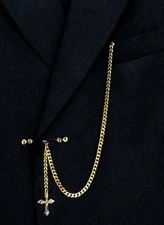 Gold Plated Custom Made Pocket Watch Chain with Cross Fob