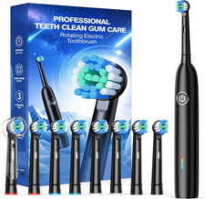 Rotating Electric Toothbrush with 8 Brush Heads for Adults and Kids, 3 Modes Rec