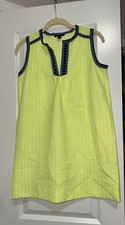 J. Crew Neon Yellow Arrow Print Keyhole Cutout Blue Trim Shift Dress Womens 00