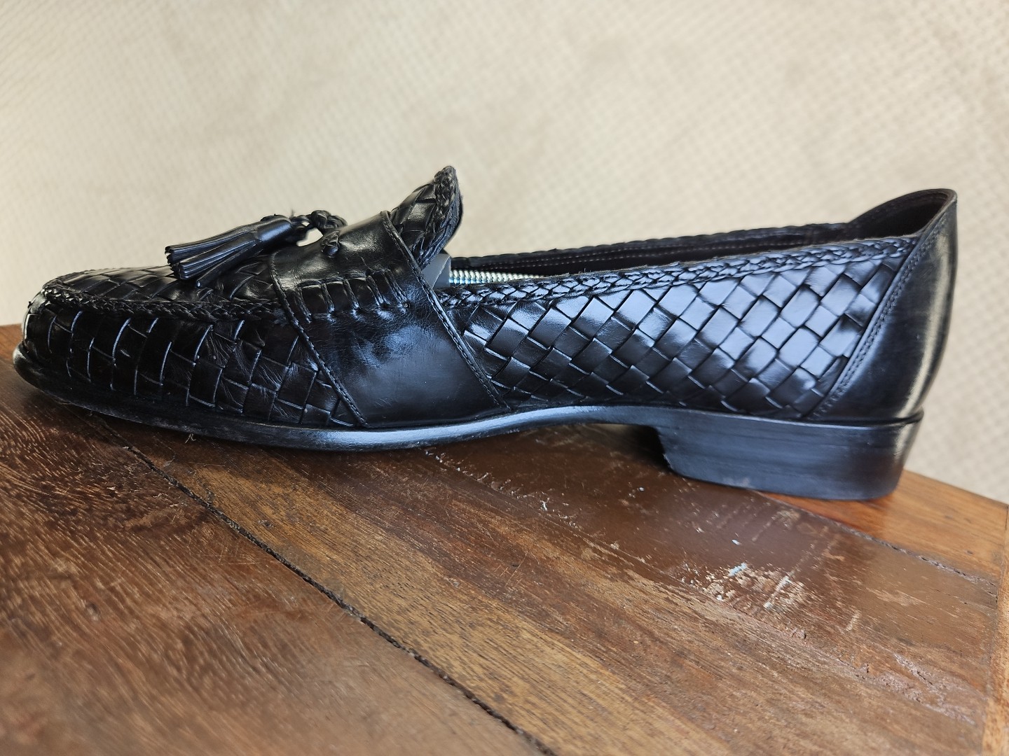 Bragano Handmade In Italy Men's 11 M Blk Woven Leather Loafers Tassles VTG