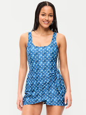 Old Navy Matte Side Tie Wrap Swim Suit Dress M Medium Blue Stars #833358 NWT