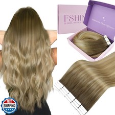 Fshine Ombre Tape in Hair Extensions 14 Inch Chestnut Brown Fading to Caramel
