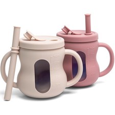 Silicone Baby Training Cup 2 PCS 5 OZ Straw Drinking Cups for Infants