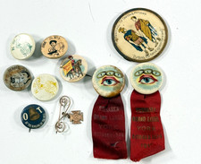 Antique Lot (x10) Fraternal PIns Pinback Buttons Celluloid Odd Fellows Masonic 