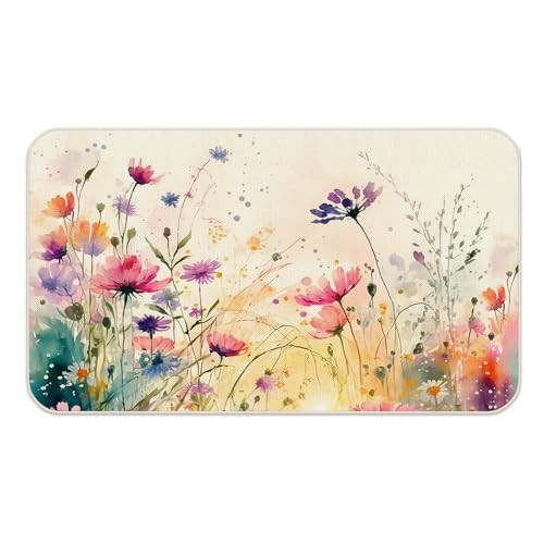 Farmhouse Wildflower Floral Summer Front Door Mat for Outdoor Entrance  